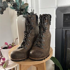 Sorel Brown Lace Up Wedge Boots with Durable Sole
